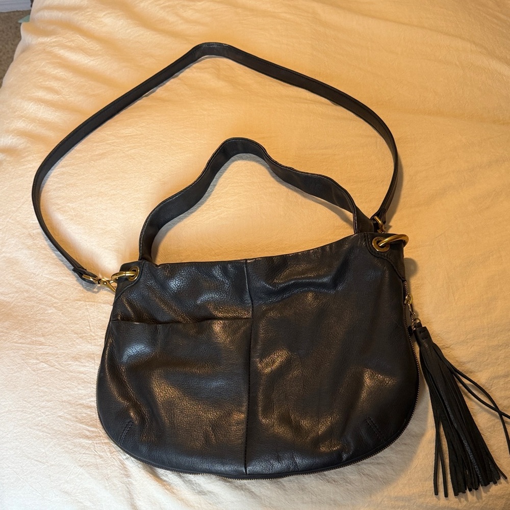 Black HOBO brand saddle bag, 100% genuine leather Liner
